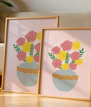 Colorful flower bouquet in a decorative vase illustration