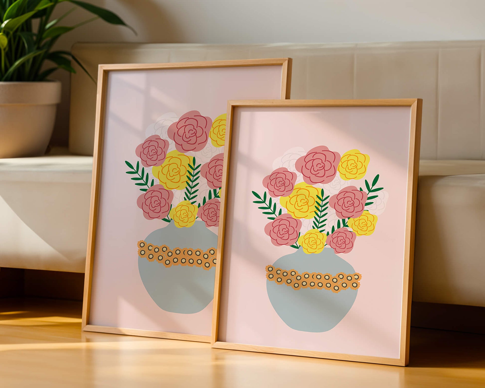 Colorful flower bouquet in a decorative vase illustration