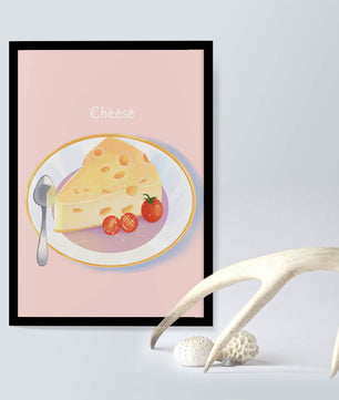 Plate with Cheese and Tomatoes on Pink Background