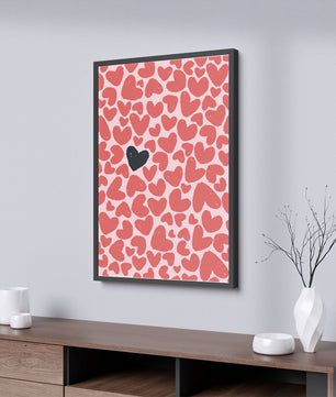 Pattern Of Red And Black Hearts On A Light Pink Background - Mi tienda