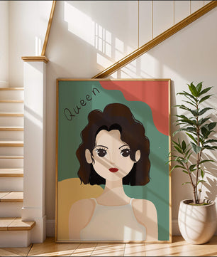 Stylized illustration of a confident woman with abstract background