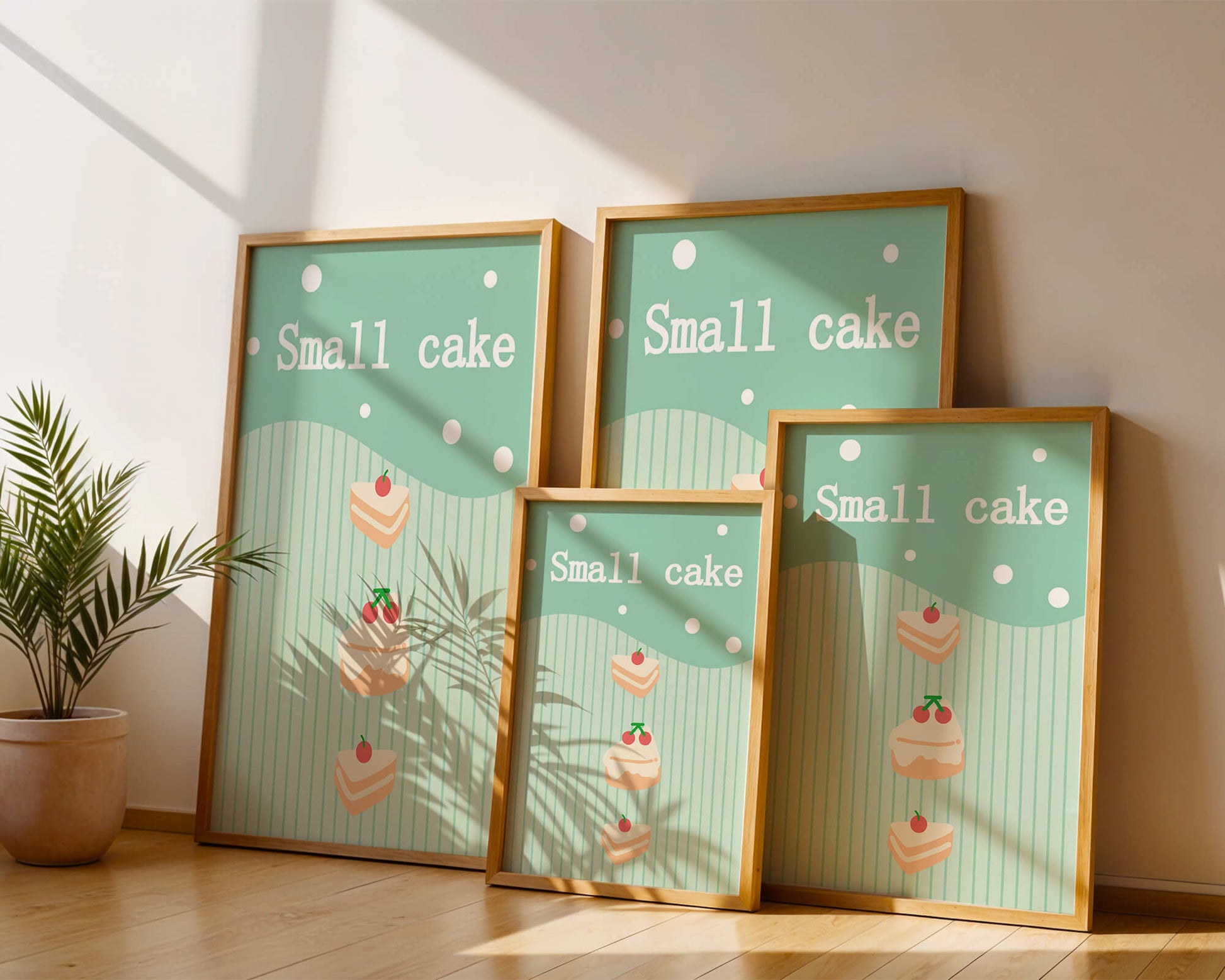 Charming illustration of small cakes with cherries