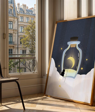 Fantasy Scene with Girl and Moon in a Bottle