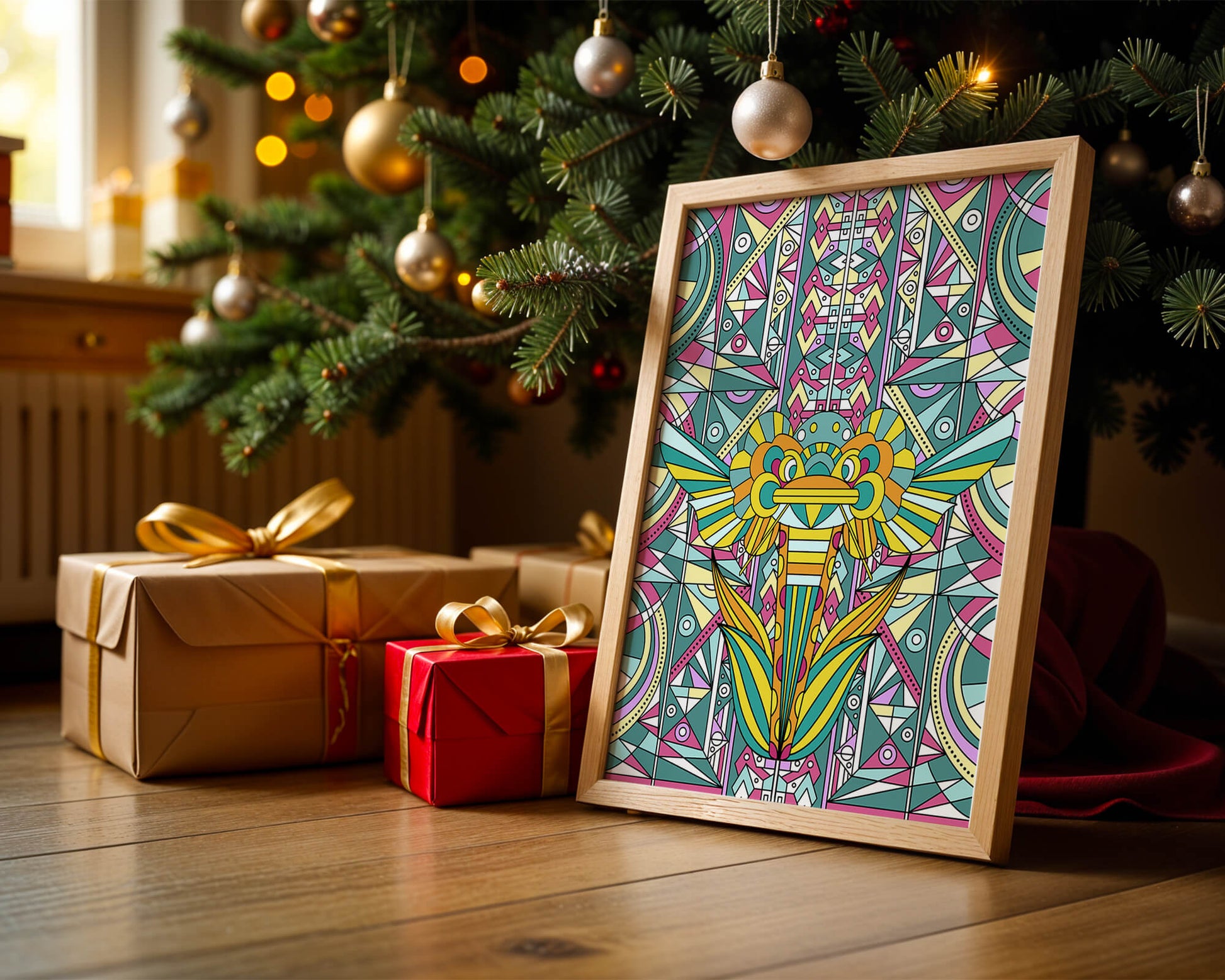 Elefante geométrico abstracto con colores vibrantes