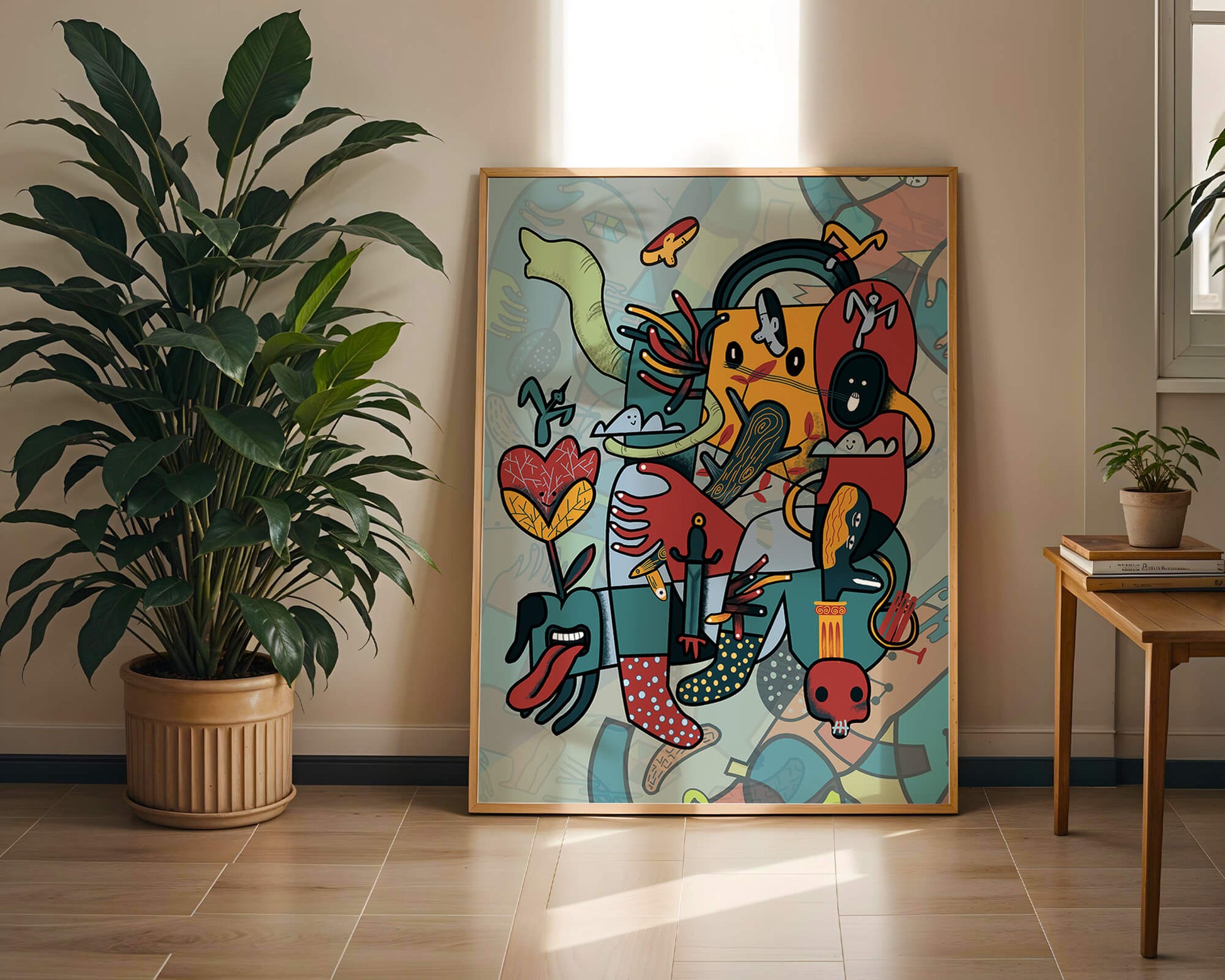 Colorful Abstract Surrealism Art with Intricate Details and Playful Characters