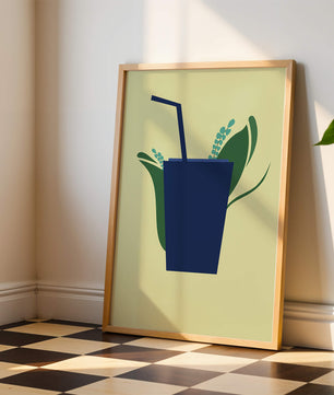 Ilustración de bebida de café moderna con elementos botánicos