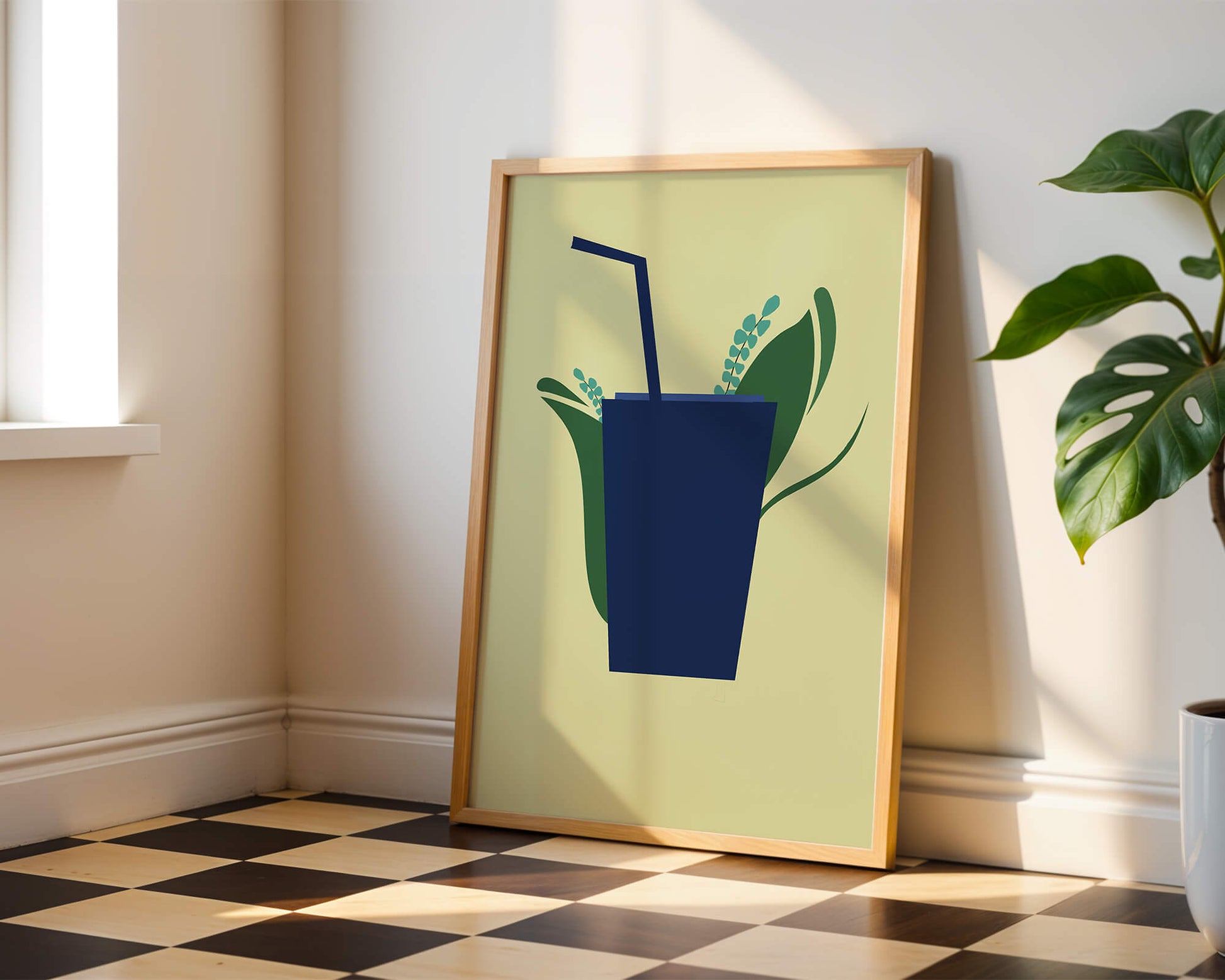 Modern cafe drink illustration with botanical elements