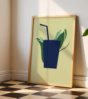 Modern cafe drink illustration with botanical elements