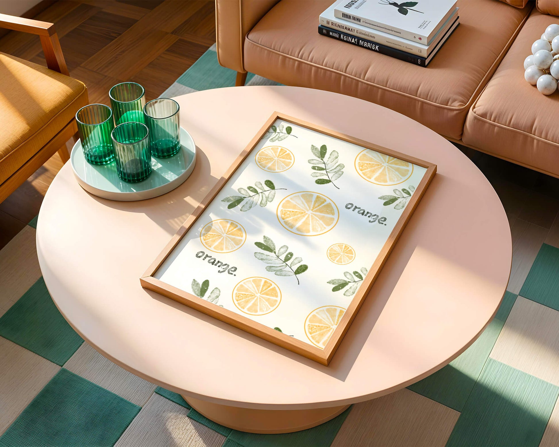 Motif avec des tranches d’orange et des feuilles vertes