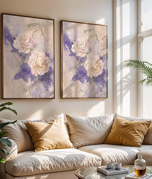 Elegant floral artwork with soft purple and pink hues