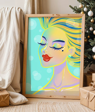 Portrait abstrait coloré d'une femme aux yeux fermés
