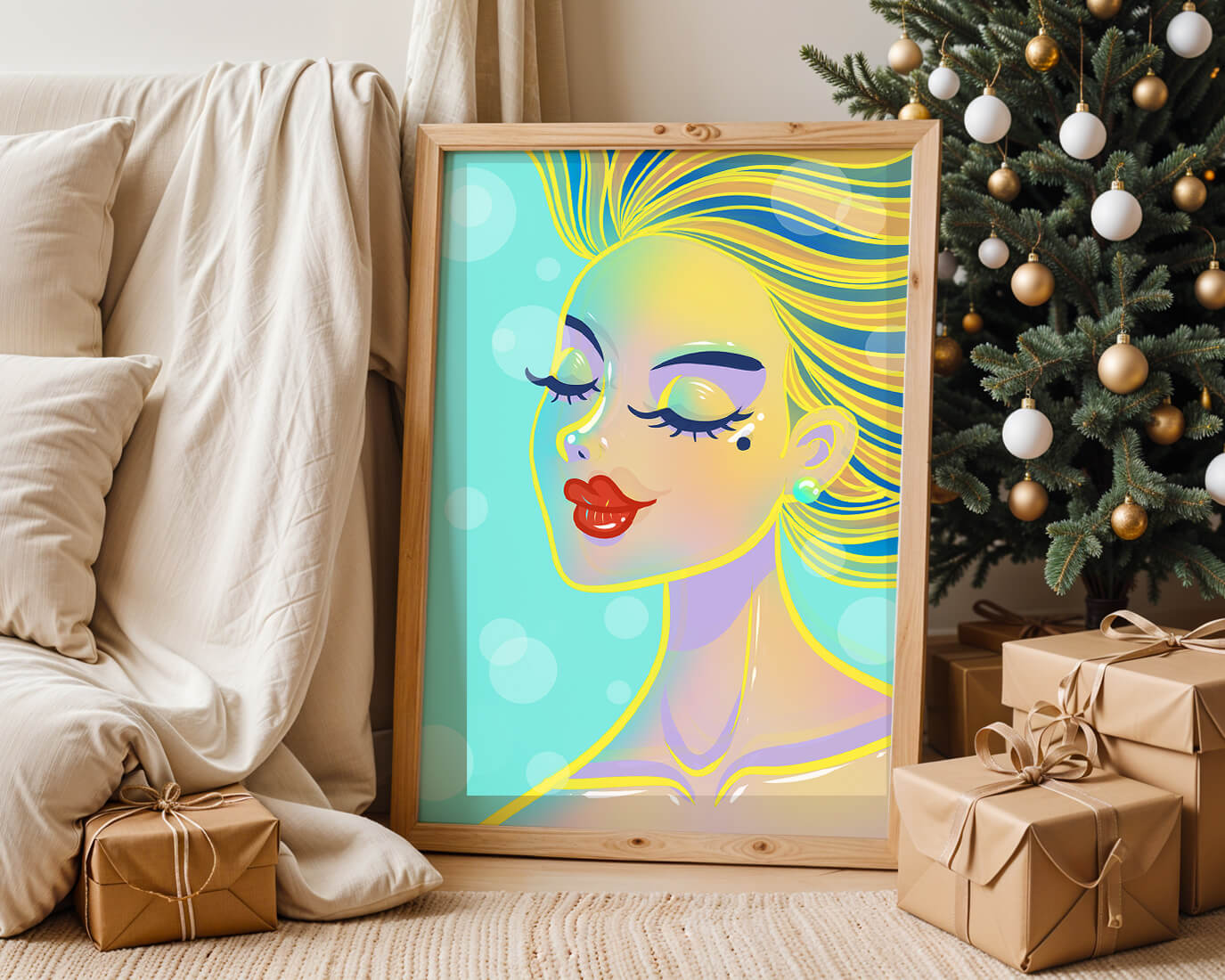 Colorful abstract portrait of a woman with closed eyes