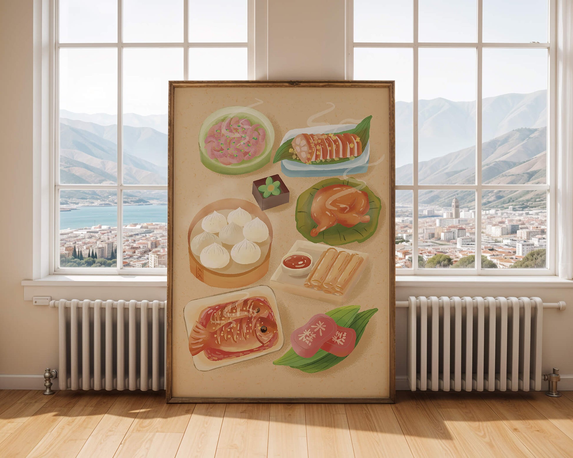 Colorful Representation of Asian Cuisine with Various Dishes