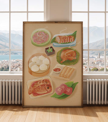 Colorful Representation of Asian Cuisine with Various Dishes