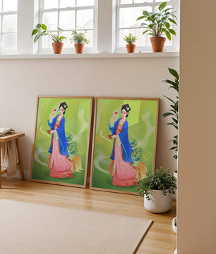Diseño elegante de mujer en vestimenta tradicional del Este Asiático