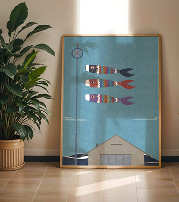 Colorful Koi Nobori Fish Flags Against Blue Sky