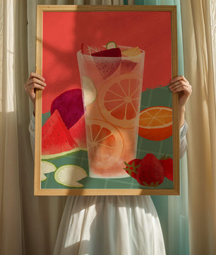 Ilustración de cóctel de frutas refrescante con cítricos y sandía