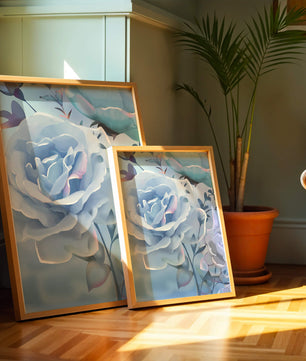 Serene Blue Roses With Delicate Leaves on Soft Background