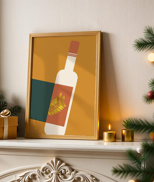 Modern Abstract Wine Bottle With Golden Leaf Design - Mi tienda