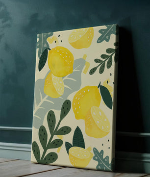 Composición ilustrativa de limones y hojas con colores vibrantes