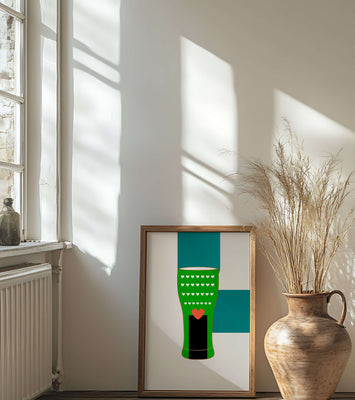 Green vase with heart pattern and minimalistic design