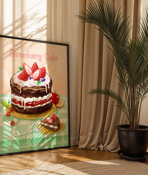 Delicioso pastel de chocolate y fresa con crema y frutas