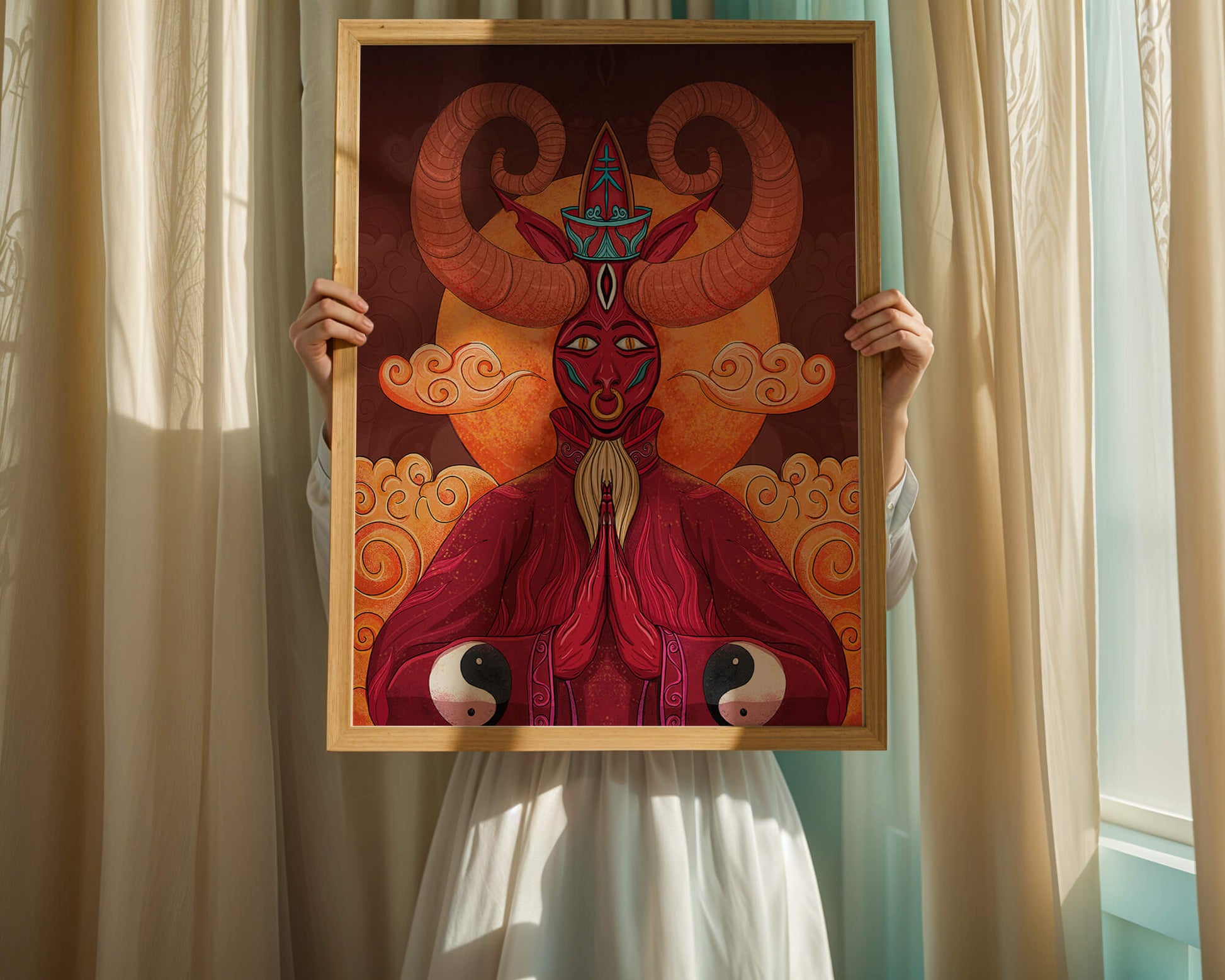 Mythical creature artwork with intricate patterns and symbolism