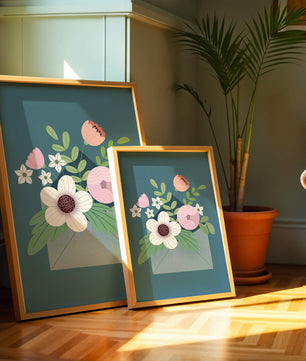 Floral bouquet in envelope with elegant botanical design