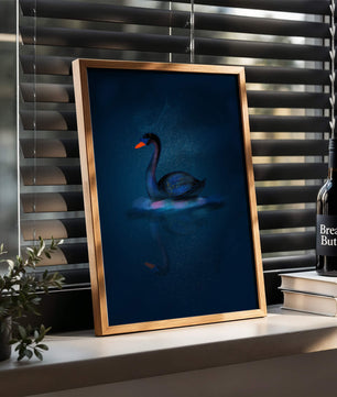 Majestic Black Swan Under Starry Night Sky with Golden Accents - Mi tienda