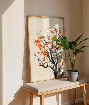 Elegant watercolor tree with vibrant orange fruit