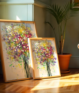 Abstract expressionist floral tree with vibrant colors