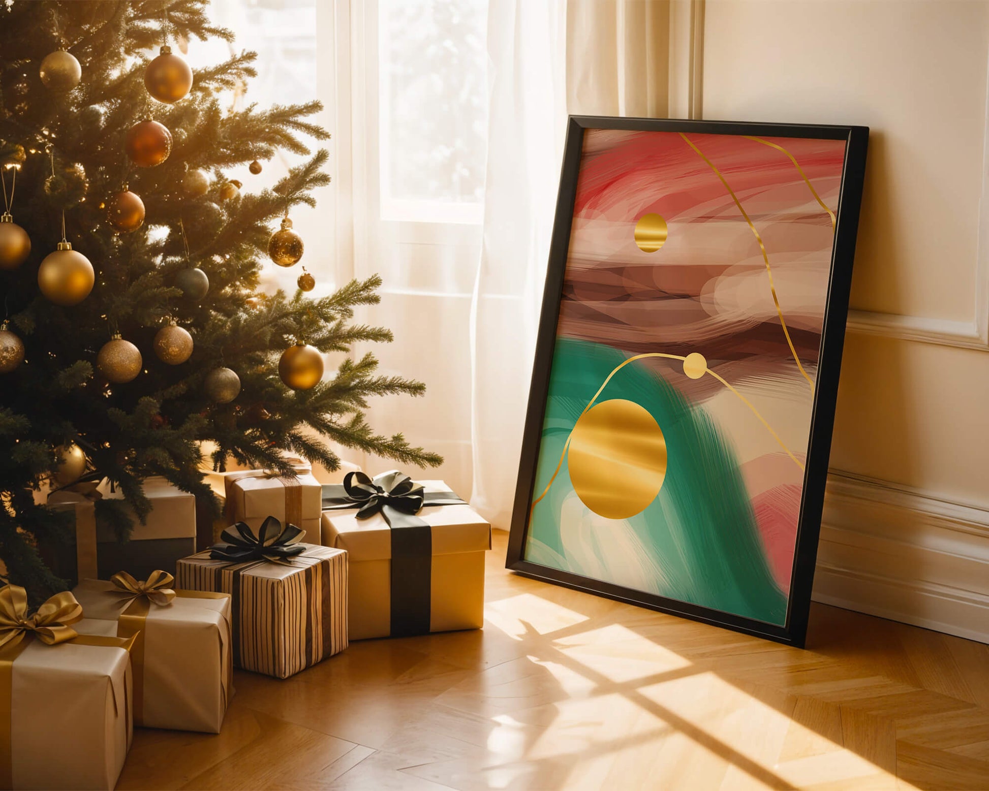 Abstract Expressionism with Gold Accents and Earthy Tones