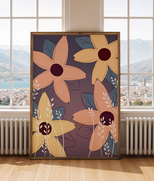 Colorful Floral Pattern with Abstract Leaves and Flowers