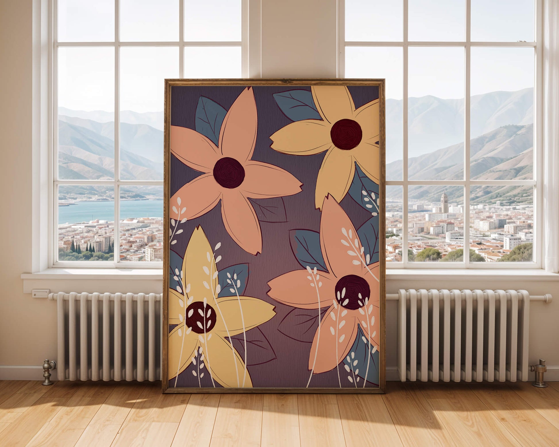 Colorful Floral Pattern with Abstract Leaves and Flowers