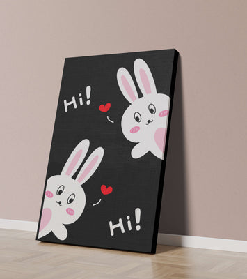 Charming bunny illustration with hearts on black background
