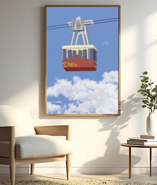 Teleférico colorido contra un cielo azul claro
