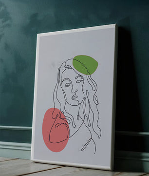 Line Art Portrait auf grauem Hintergrund mit Farbakzenten 