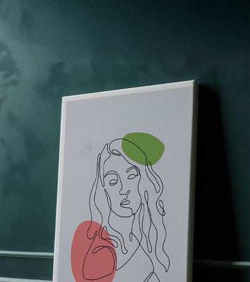 Line Art Portrait on Gray Background with Color Accents