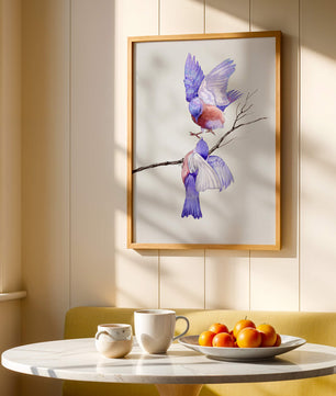 Elegante ilustración acuarela de dos pájaros en una rama