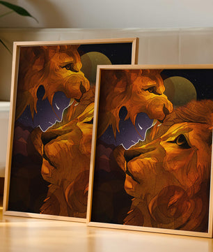 Majestic Lion Illustration in Cosmic Night Setting
