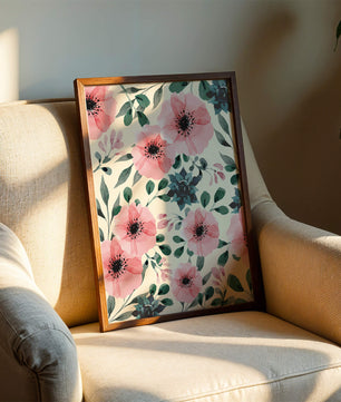 Patrón acuarela floral con flores rosas y hojas verdes