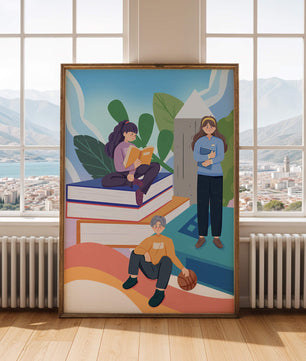 Illustration éducative d’enfants s’adonnant à la lecture de livres