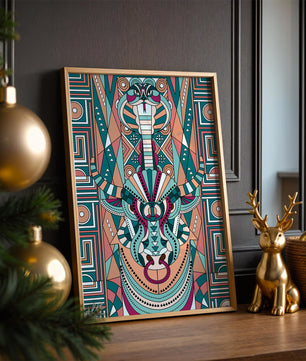 Ilustración art déco geométrica intrincada de serpiente y toro