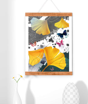 Artistic Composition with Yellow Leaves and Butterflies