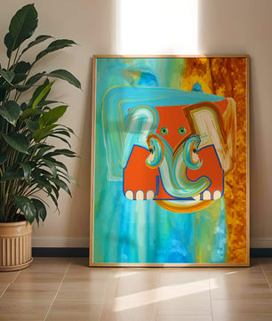 Pintura abstracta colorida de un elefante con tonos vibrantes y pinceladas artísticas