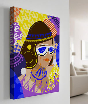 Portrait abstrait coloré avec des motifs géométriques vibrants