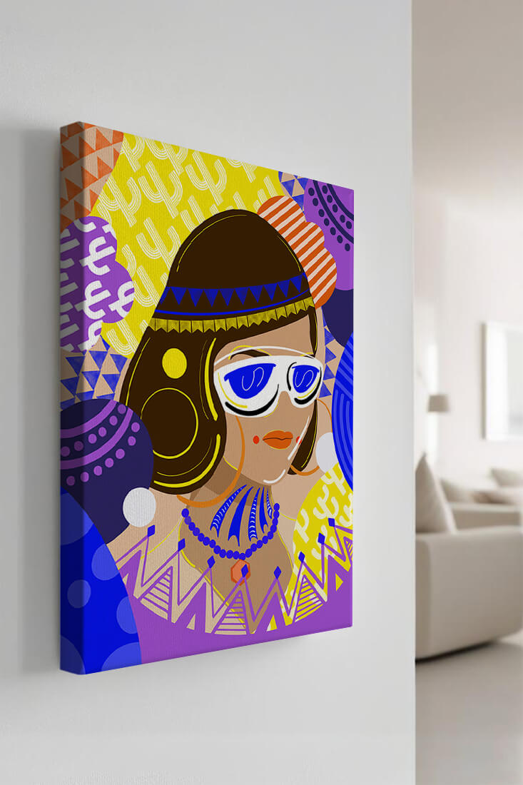 Portrait abstrait coloré avec des motifs géométriques vibrants