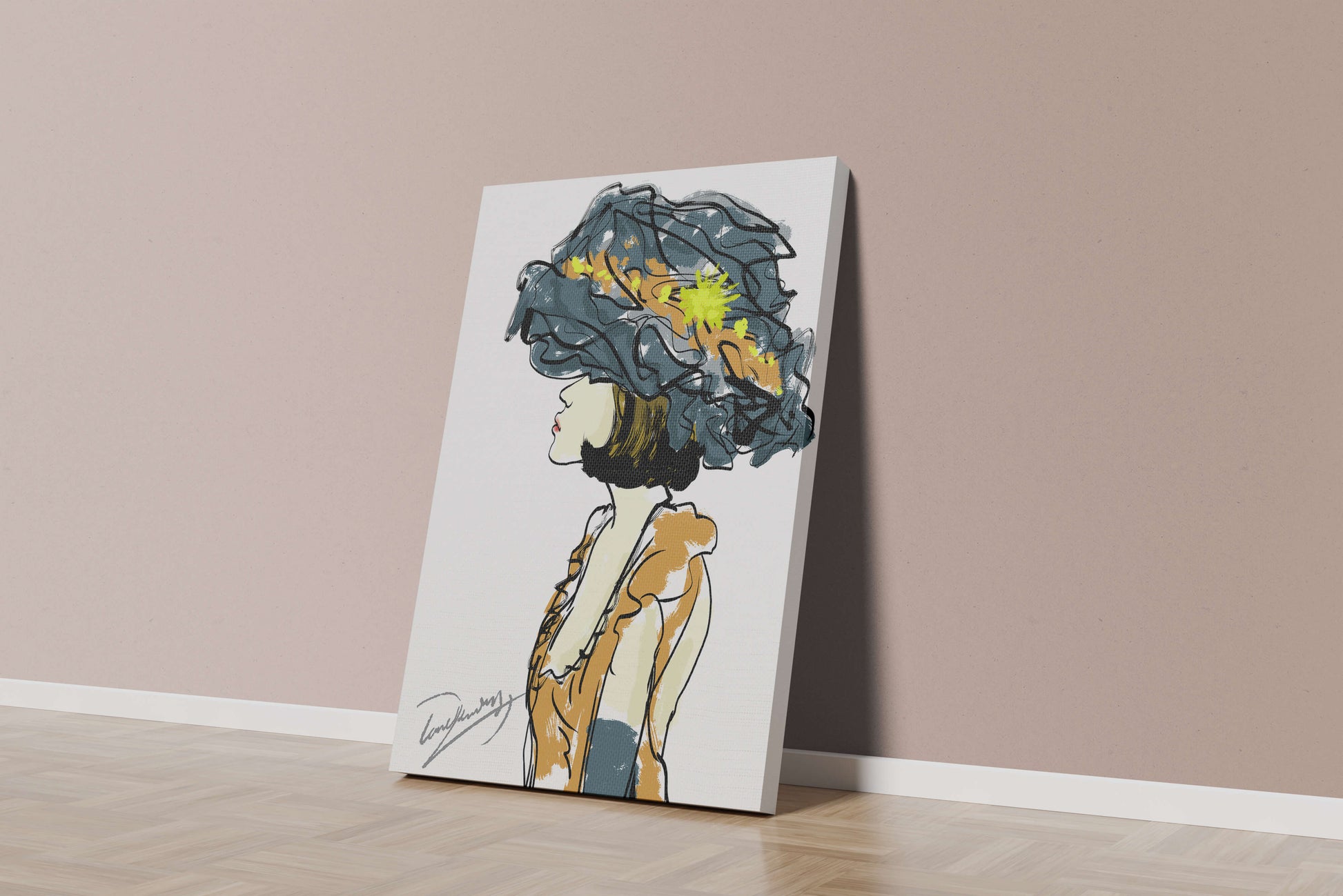 Portrait of a Fashionable Woman with a Large Hat and Gold Accents