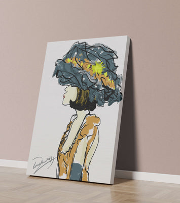 Portrait of a Fashionable Woman with a Large Hat and Gold Accents