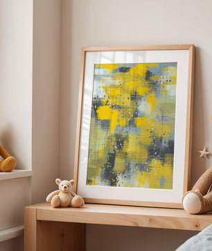 Abstract Yellow and Gray Geometric Art with Textured Patterns - Mi tienda